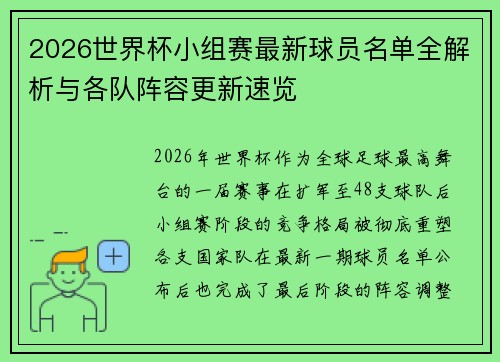 2026世界杯小组赛最新球员名单全解析与各队阵容更新速览 2026世界杯小组赛最新球员名单全解析与各队阵容更新速览